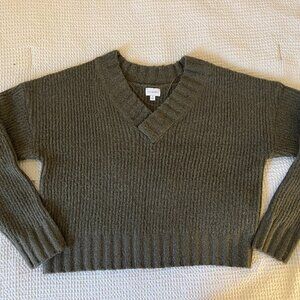 LA HEARTS Becca Overlapped VNeck Sweater Olive